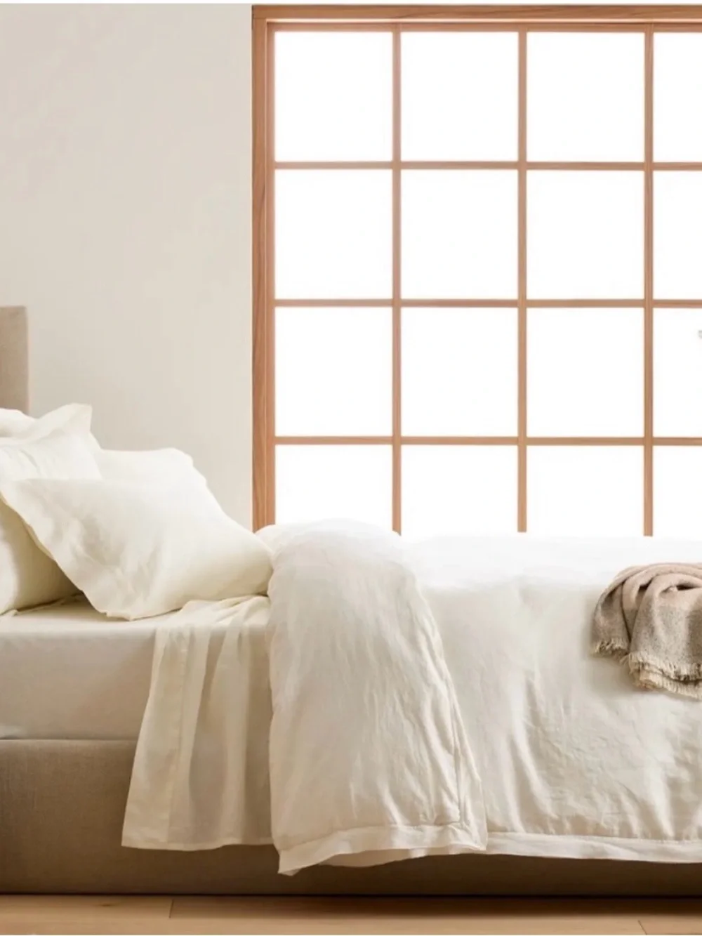 Quince European Linen Full/Queen Double Flange Duvet Cover Set Ivory LIke New